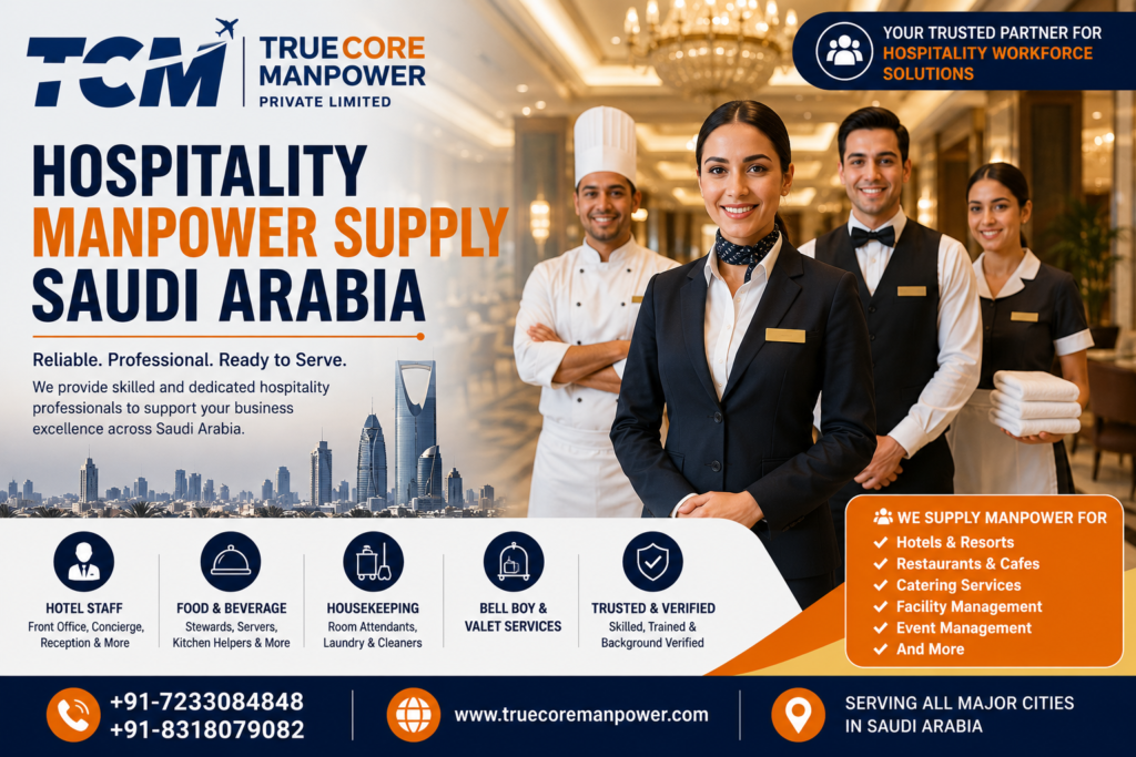 TRUE CORE MANPOWER hospitality staff serving guests in Saudi Arabia hotel