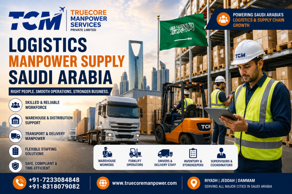 Logistics manpower supply Saudi Arabia for warehouse workers, forklift operators, drivers, and logistics staff