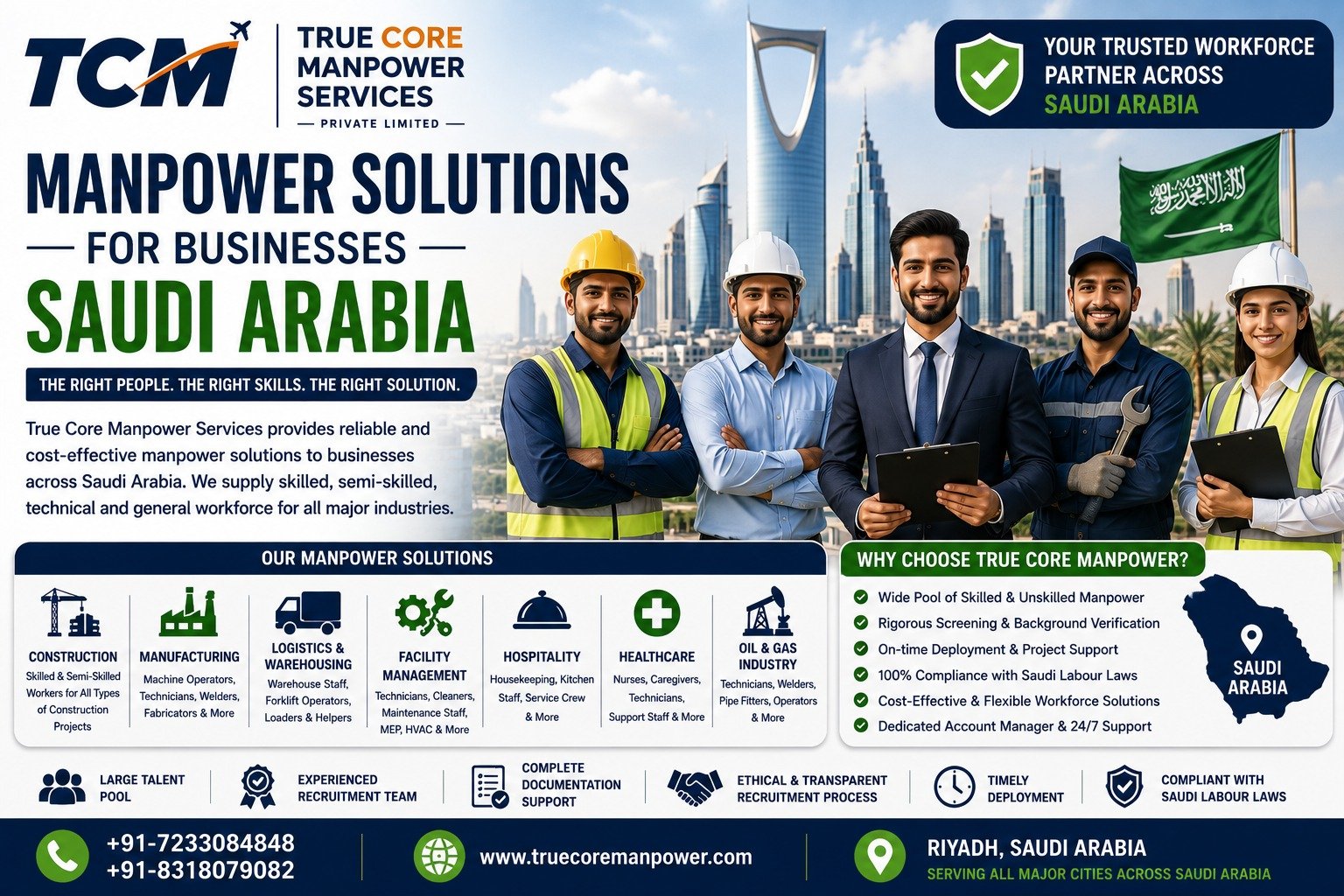 Manpower solutions for businesses in Saudi Arabia by True Core Manpower Services