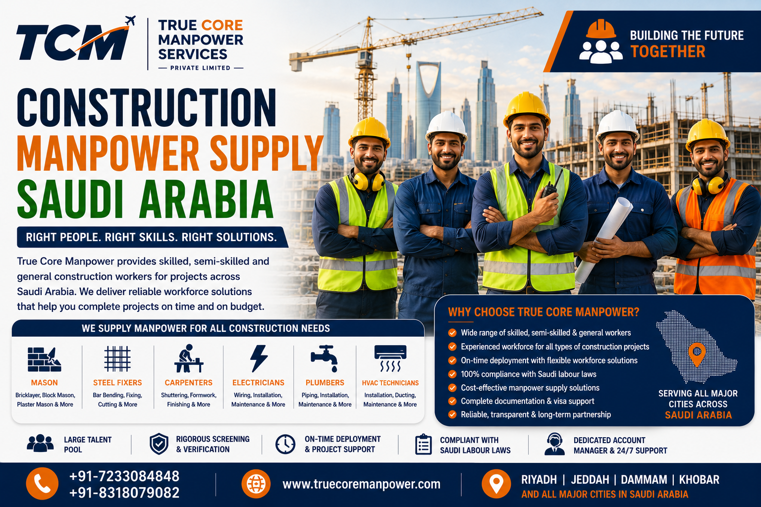 Construction manpower supply Saudi Arabia providing skilled and semi-skilled construction workers for projects