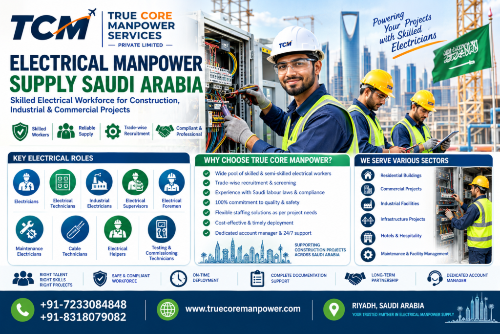 Electrical manpower supply Saudi Arabia for skilled electricians and electrical technicians