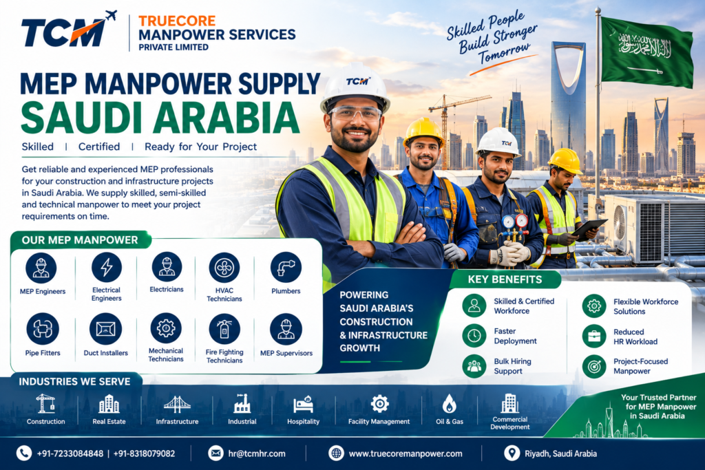 MEP manpower supply Saudi Arabia for skilled construction and infrastructure workers