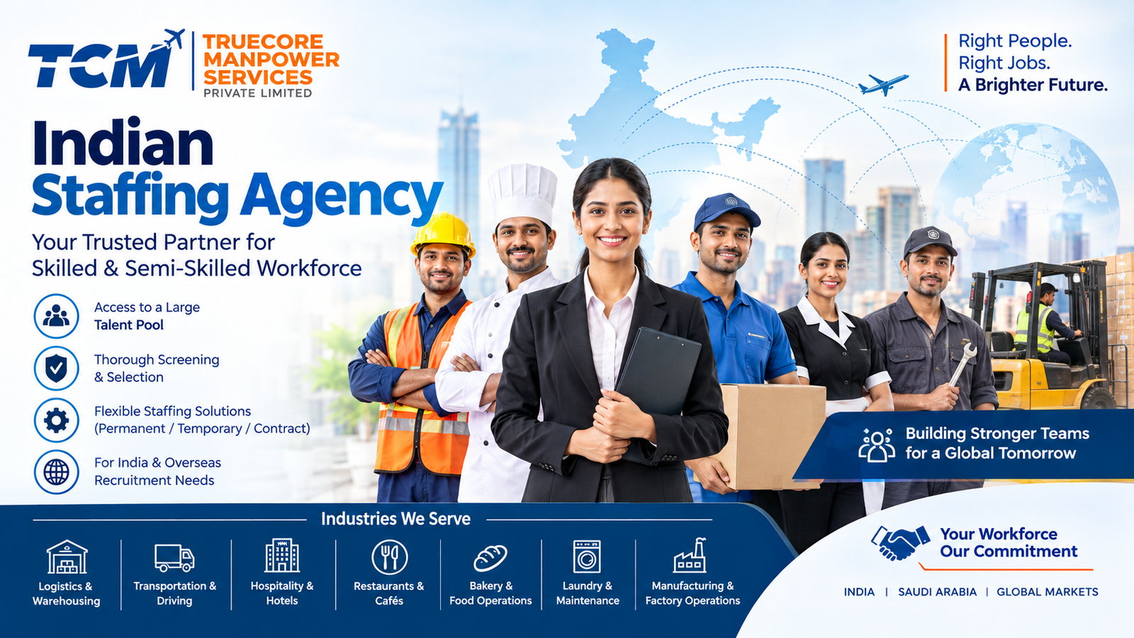 Indian staffing agency providing skilled and semi-skilled workforce recruitment by True Core Manpower Services.